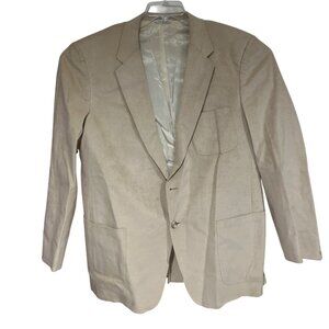 Vintage Mens L Beige Suede Blazer Jacket 2-Button Front W/Pockets & Satin Lining